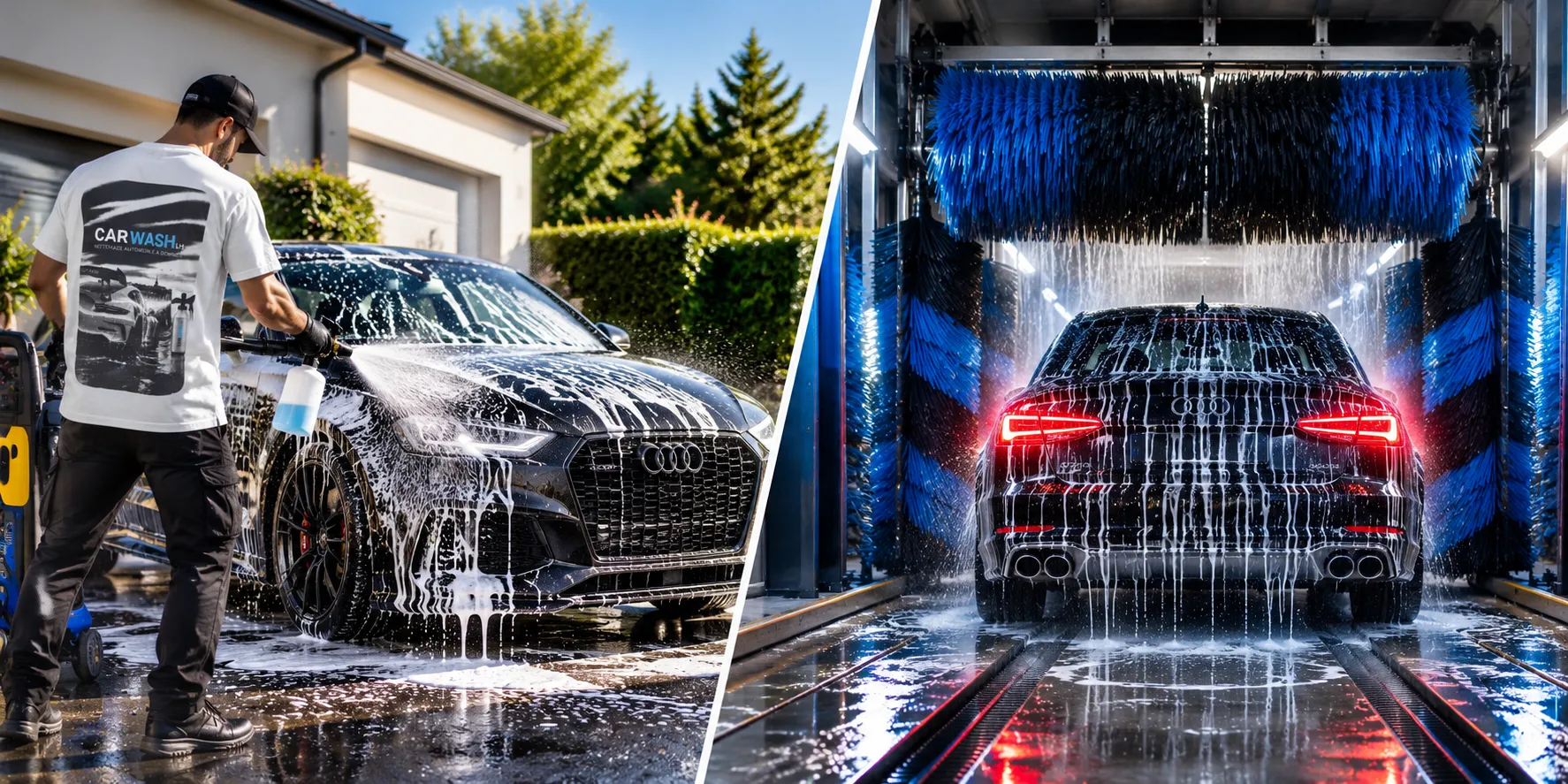 Comparatif entre un nettoyage automobile à domicile par CarWashLH et un passage en station de lavage automatique
